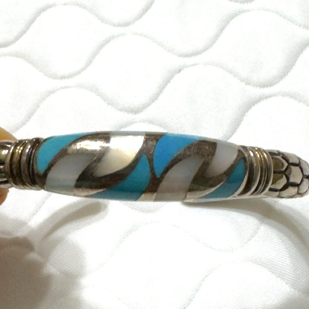 ASCH GROSSBARDT 18k White Gold Sterling Silver Lapis? Turquoise? Bangle Bracelet
